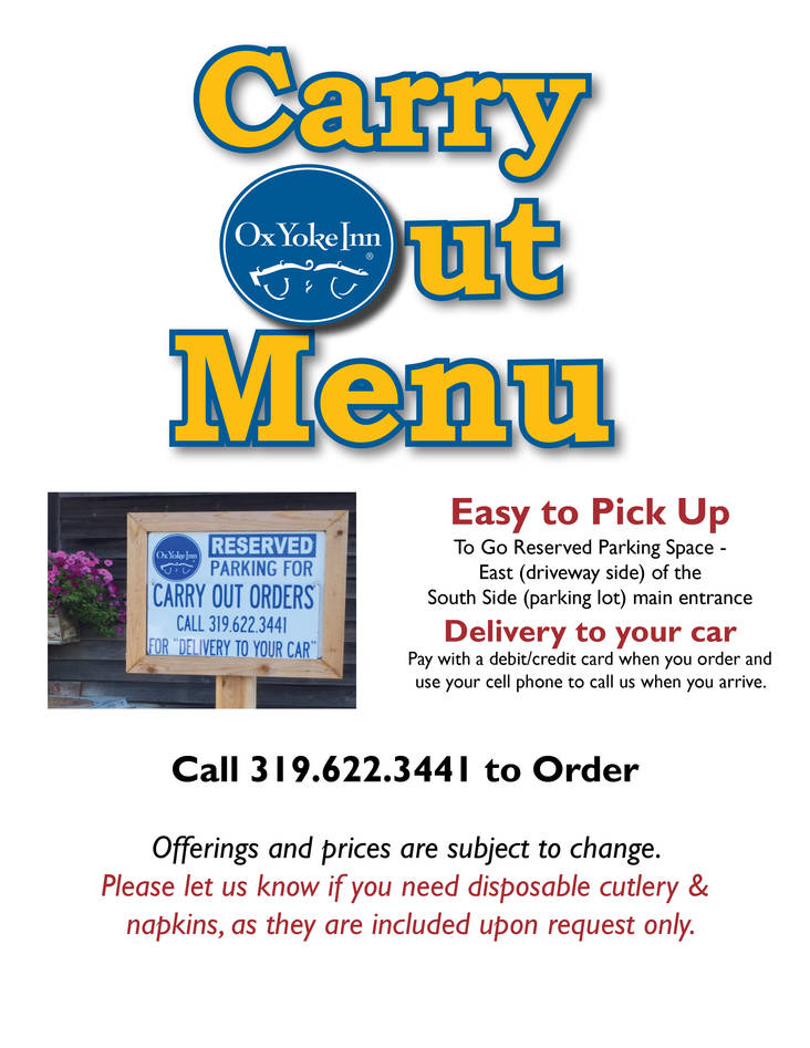Carry Out Menu Ox Yoke Inn Amana Colonies Best Restaurant